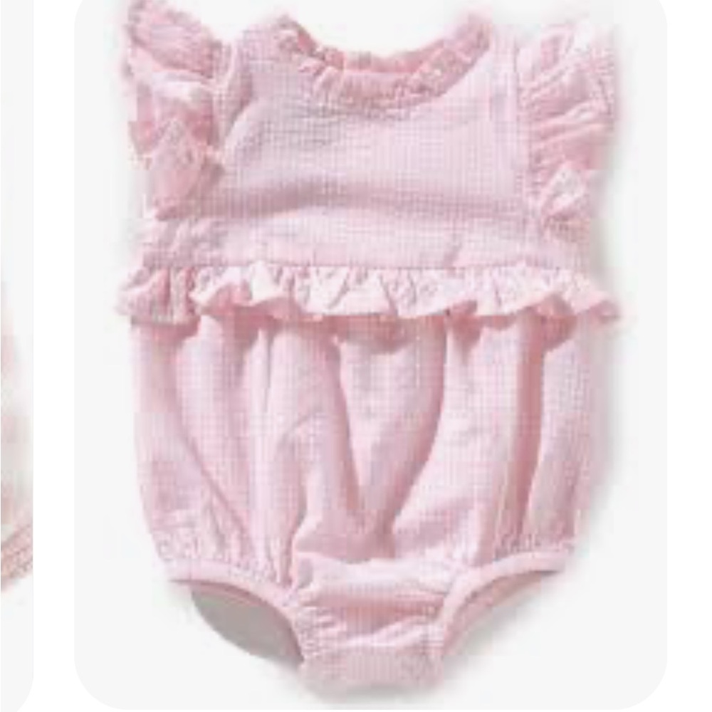 Mud Pie Pink Check Baby Bubble Romper with Ruffles searsucker 6-9 mos